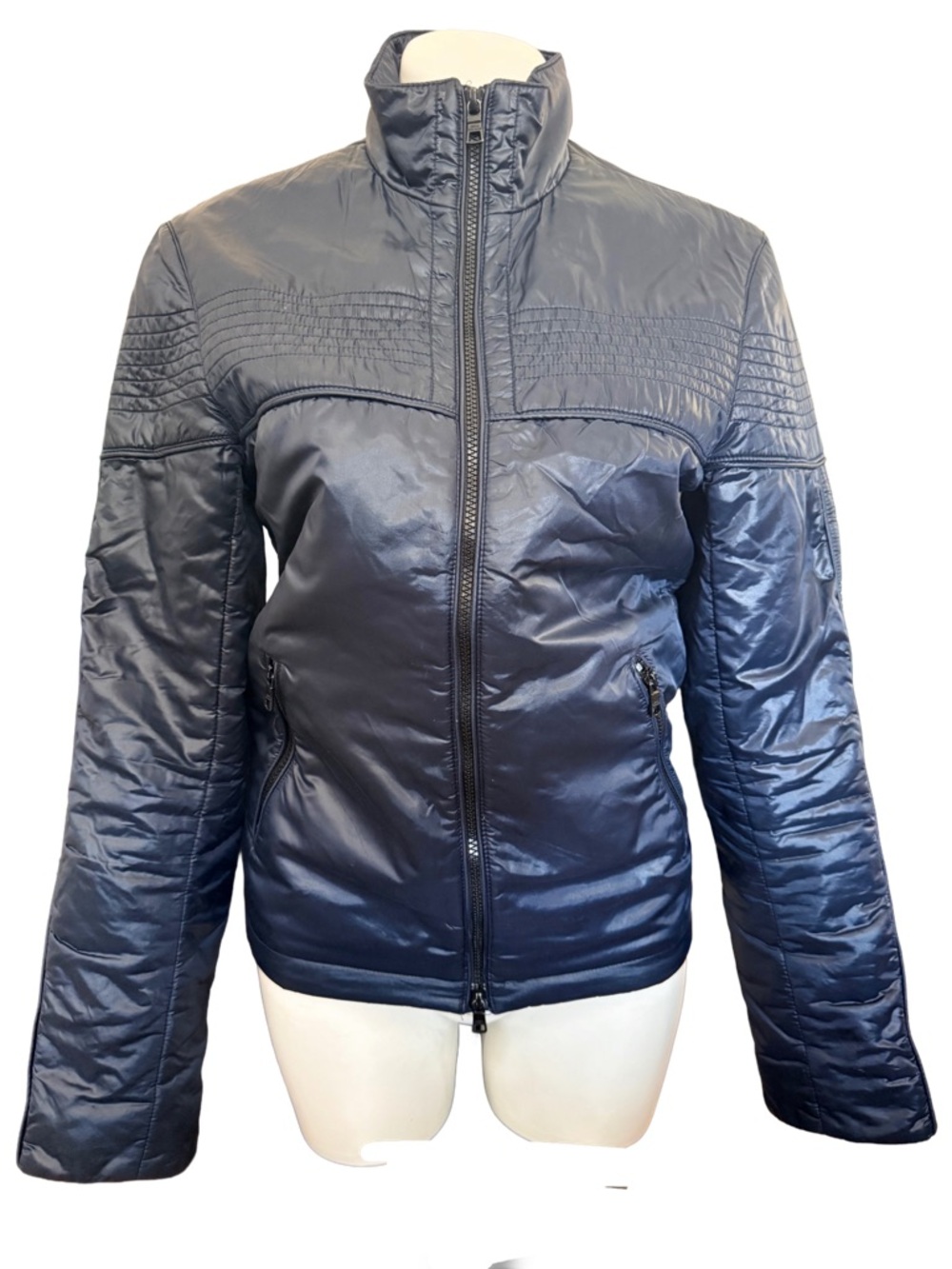 Armani Exchange Men's Dark Navy Quilted Zip-Up Bomber Jacket